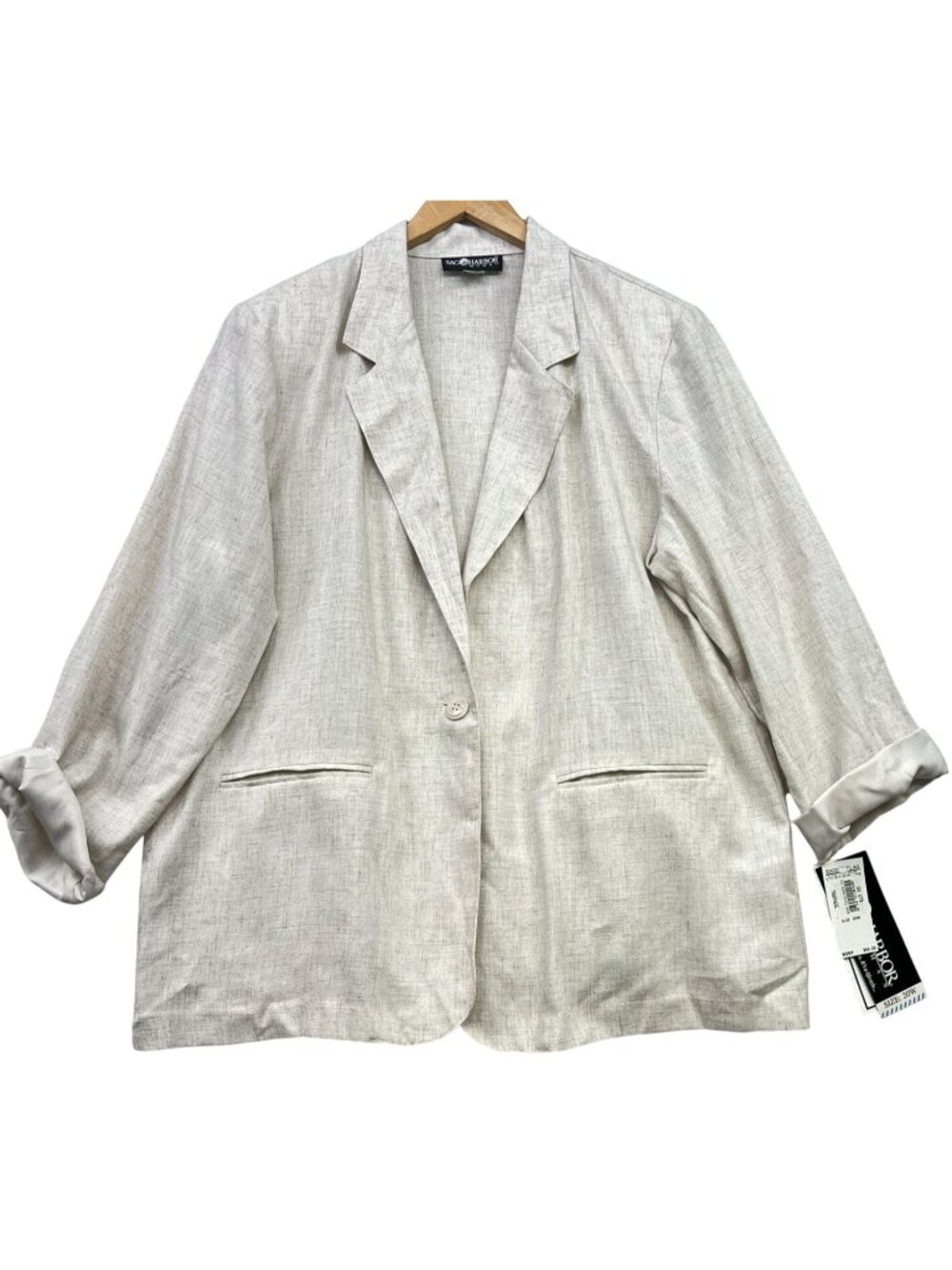 Sag Harbor Women's Linen-Blend Button Blazer Jacket Long Sleeve Size 20W Beige